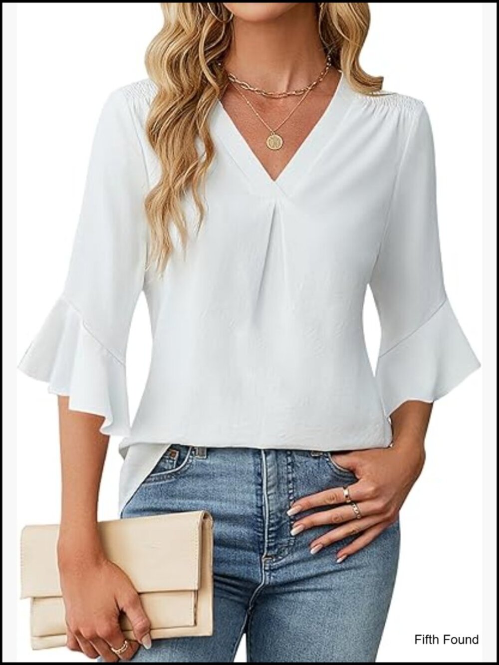 3/4 Sleeve V-Neck Blouse Work Top Business Casual